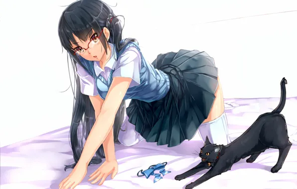 Картинка кошка, девушка, аниме, арт