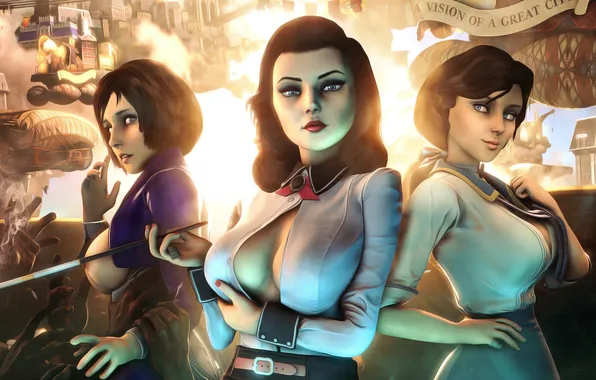 Эротика, грудь, девушка, city, Columbia, Elizabeth, bioshock infinite