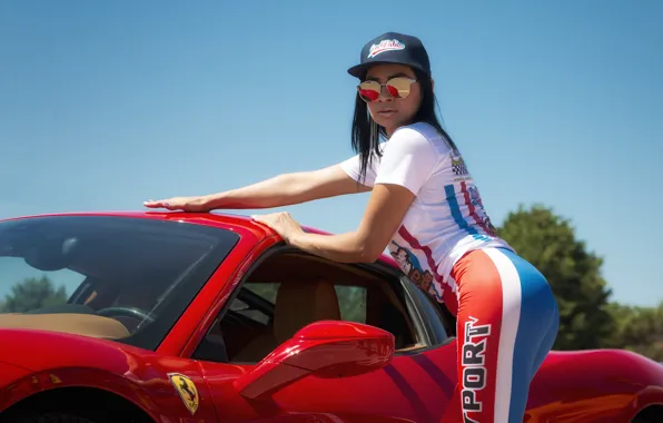 Картинка Girl, Ferrari, Red, Glasses