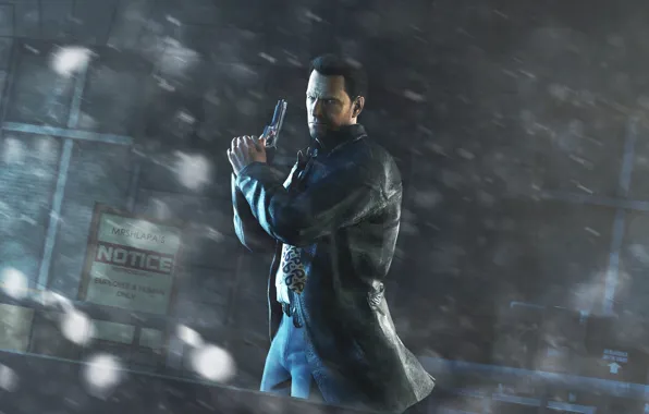 Зима, снег, пистолет, detective, Rockstar, Max Payne 3
