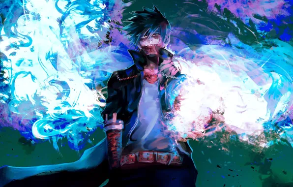 Пламя, парень, синее пламя, My Hero Academia, Boku No Hero Academia, Моя Геройская Академия