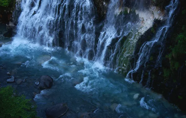Картинка река, камни, водопад, дно, вечер