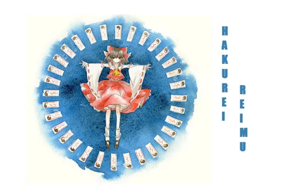 Магия, заклинание, жрица, ин-янь, печати, Hakurei Reimu, Touhou Project, амулеты
