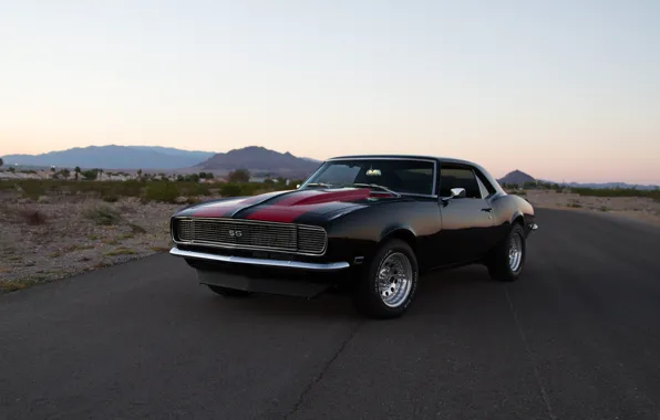 Camaro, Black, Chevy, 1968, Road