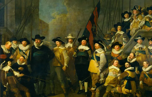 Масло, картина, Амстердам, холст, 1642, Jacob Adriaensz Backer, Солдаты и офицеры 'Compagnie Kloveniers' под коман
