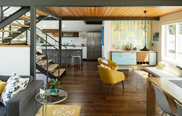 Дизайн, интерьер, кухня, Сиэтл, ретро стиль, гостиная, столовая, Seattle