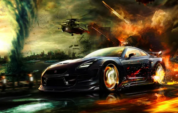 Картинка supercar, wheel, sports car, screenshot, computer wallpaper, automotive design, land vehicle, Nissan GT R R35