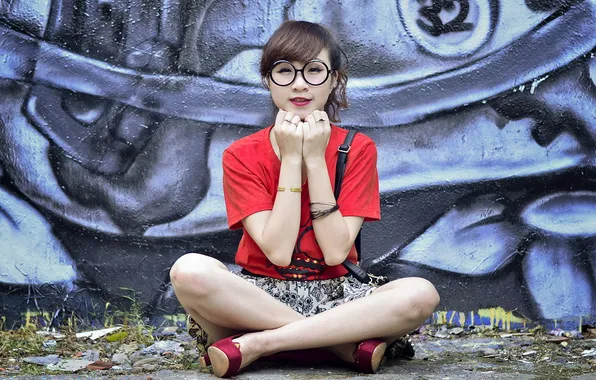 Девушка, азиатка, Grafity Wall