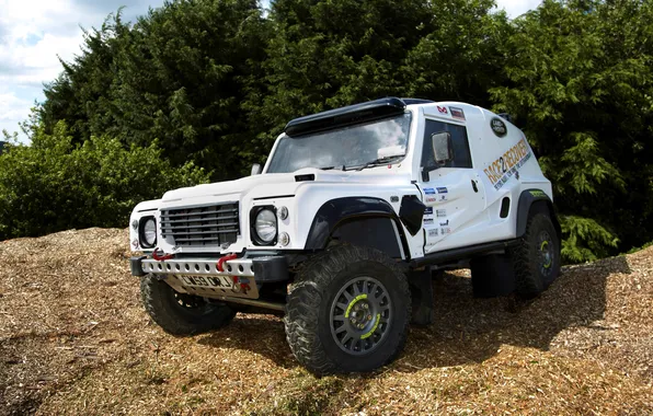 Картинка Белый, Колеса, Машина, Фары, Land Rover, Dakar, Дакар, Внедорожник