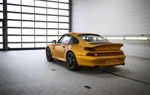 Жёлтый, Porsche, кузов, вид сзади, 993, 911 Turbo