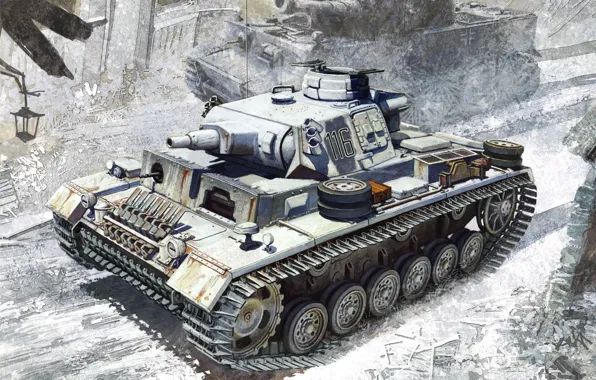 Картинка Рисунок, Ausf.N, Средний танк, Ленинград 1943, w/Winterketten, s.Pz.Abt.502, Немецкий, Pz.Kpfw.III
