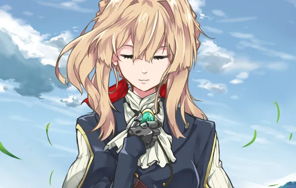 Девушка, камень, блондинка, брошь, Violet Evergarden