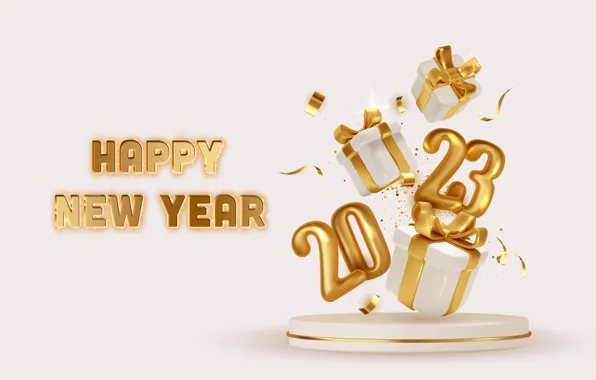 Золото, Новый Год, цифры, golden, happy, New Year, glitter, 2023