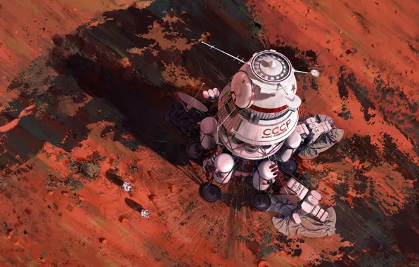Картинка поверхность, космонавты, космический аппарат, Ambition 1 Lander, red mars
