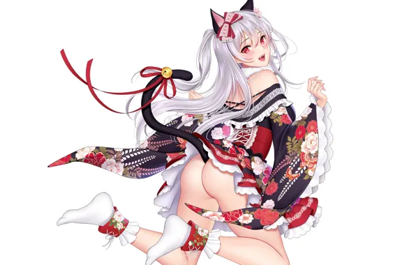 Girl, sexy, ass, long hair, dress, anime, tail, beautiful