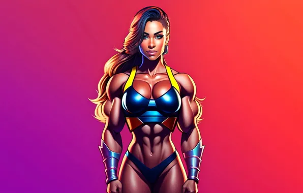 Картинка sport, girl, background, rendering, swimsuit, bodybuilder, neural network