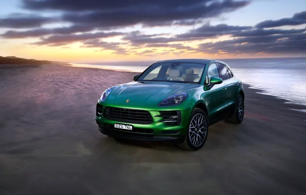 Пляж, закат, побережье, вечер, Porsche, Macan, Macan S, 2019