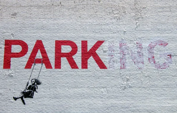 Girl, graffiti, banksy, stencil, park-ing