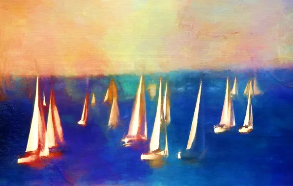 Море, картина, лодки