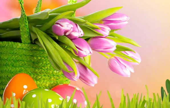 Цветы, яйца, весна, пасха, тюльпаны
