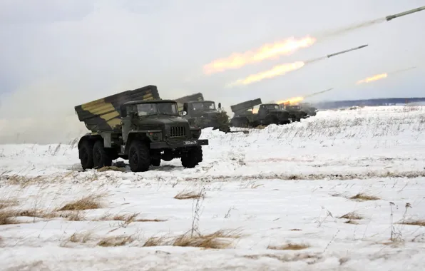 Поле, залп, ракетная установка