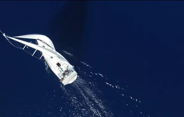Sea, yacht, sail, birds eye view