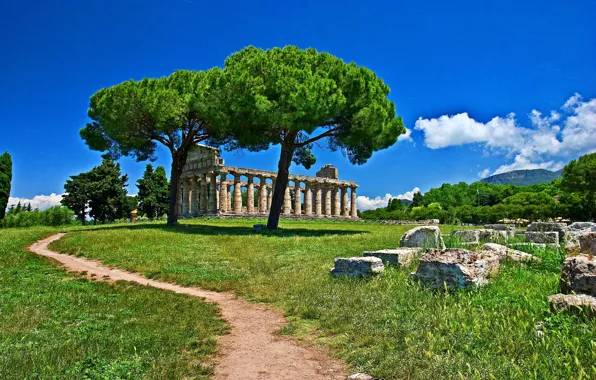 Green, Italy, view, landscapes, ruins, architecture, ancient, temple