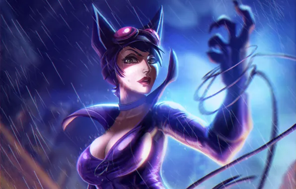 Девушка, Дождь, Арт, Красотка, Rain, Ливень, Catwoman, Персонаж