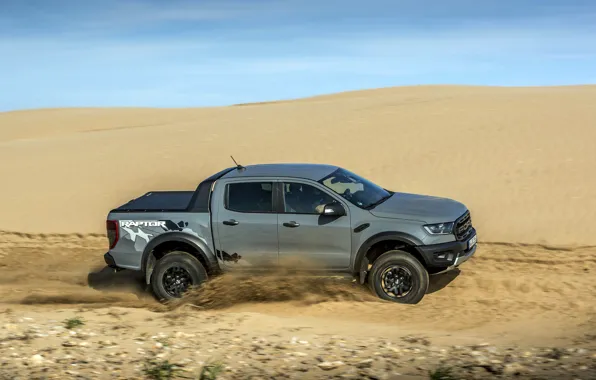 Небо, серый, скорость, Ford, Raptor, пески, пикап, Ranger