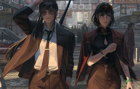 Люди, девушки, улица, меч, Guweiz