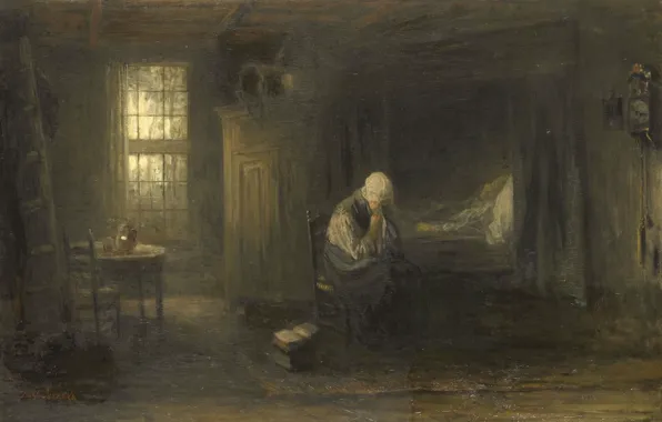 Масло, картина, холст, 1878, Йосеф Исраэлс, Jozef Israels, Одна в Мире