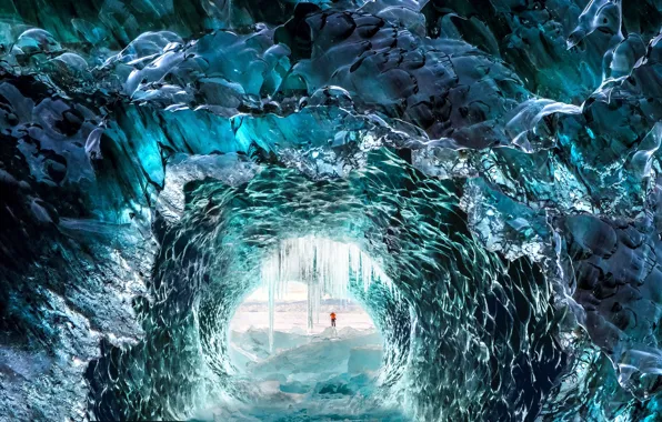 Зима, лёд, ледник, пещера