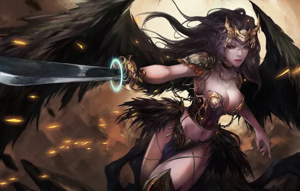 Девушка, Стиль, Girl, Меч, Крылья, Fantasy, Фантастика, Фигура
