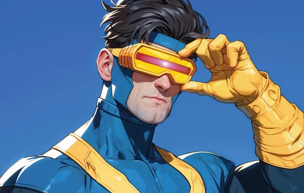 Очки, костюм, лазер, перчатка, мутант, x-men, циклоп, cyclop