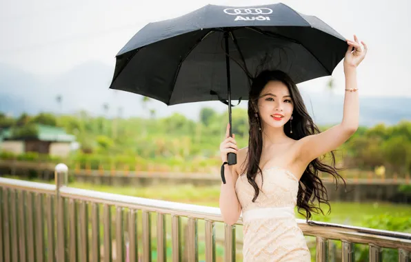 Девушка, зонтик, азиатка, милашка