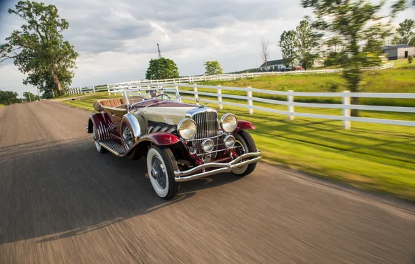 Дорога, авто, ретро, скорость, кабриолет, Duesenberg, LWB, Phaeton
