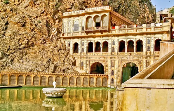 Здание, Индия, архитектура, Rajasthan, Раджастан, İndia, Jaipur, Galta Ji