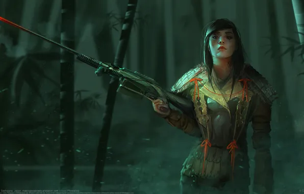 Картинка девушка, оружие, снайпер, Richard Sashigane