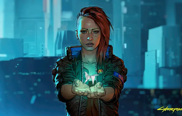 Картинка redhead, origami, CD Projekt RED, Cyberpunk 2077, video games, pierced lip, side shave