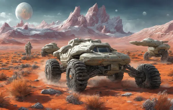 Картинка art, rocks, alien world, expedition, equipment, fiction