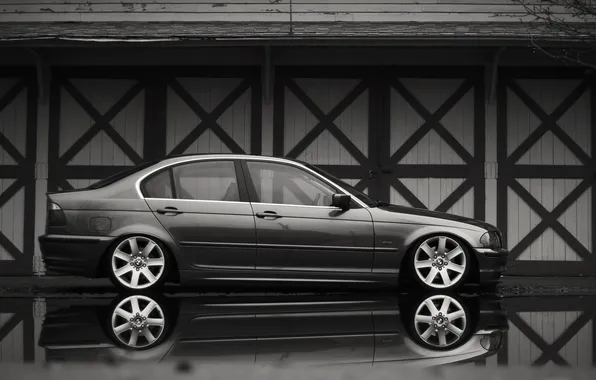 Картинка отражение, бмв, BMW, серая, E46, 3 серия, 325