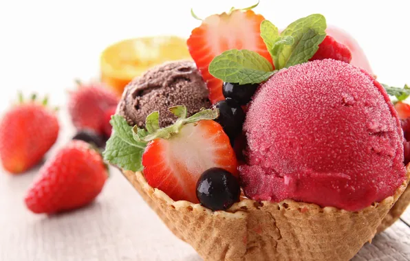 Sweet, strawberry, dessert, berries, ice cream