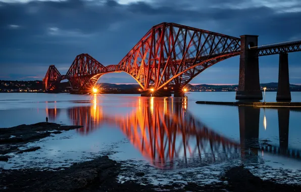Картинка bridge, Scotland, reflection, Blue Hour, South Queensferry
