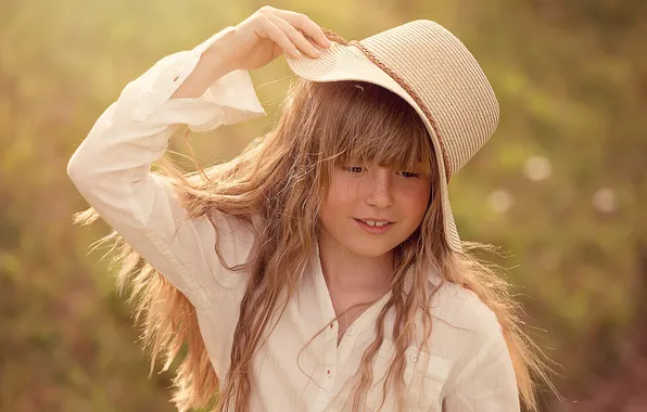 Лето, природа, шляпа, девочка