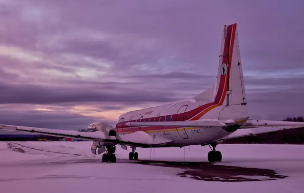 Картинка закат, самолёт, аэродром, HS 748