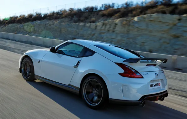 Картинка дорога, блики, скорость, Nissan, 370Z, Nismo