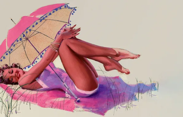 Девушка, рисунок, зонт