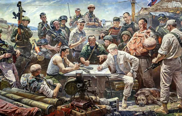 Рисунок, Собака, Солдаты, АК-74М, Российской, Федерации, Гранатомёт, АГС-40