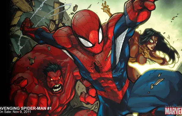 Команда, Marvel, комикс, comics, Человек-паук, Red Hulk, Красный Халк, Женщина-паук