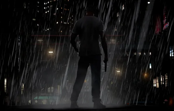 Город, дождь, мужчина, GTA IV